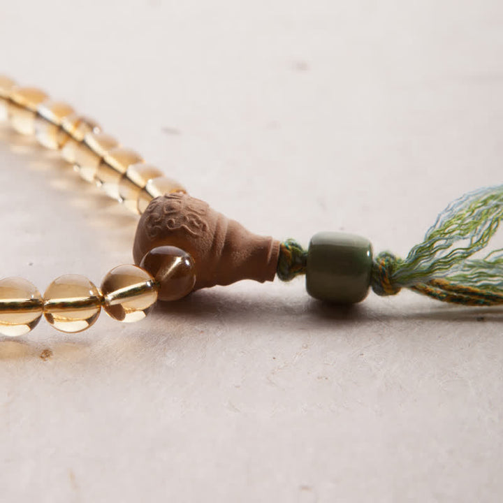 Buddha Stones 108 Koraliki Mala 925 Srebro Sterling Cytryn Sandałowiec Turkus Ochrona Bransoletka Dobrobytu - image 21