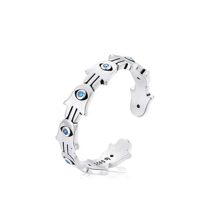 Buddha Stones 925 Srebro Sterling Symbol Hamsa Cyrkon Regulowany Pierścień - image 7