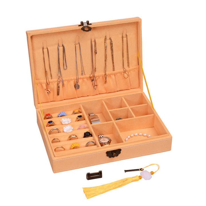 Buddha Stones Prosty Design Organizer na biżuterię Jednowarstwowy flanelowy organizer na biżuterię z zamkiem - Żółty 28 cm * 19 cm * 6,5 cm - image 14