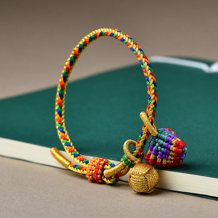 Buddha Stones Kolorowa Lina Szczęścia Ręcznie Robiona Bransoletka Zongzi Złota Kula Charm