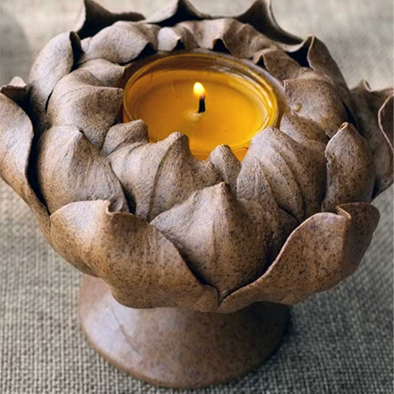 Buddha Stones Kwiat Lotosu Ceramiczny Świecznik Kadzielnica Domowa Ofiara Dekoracja