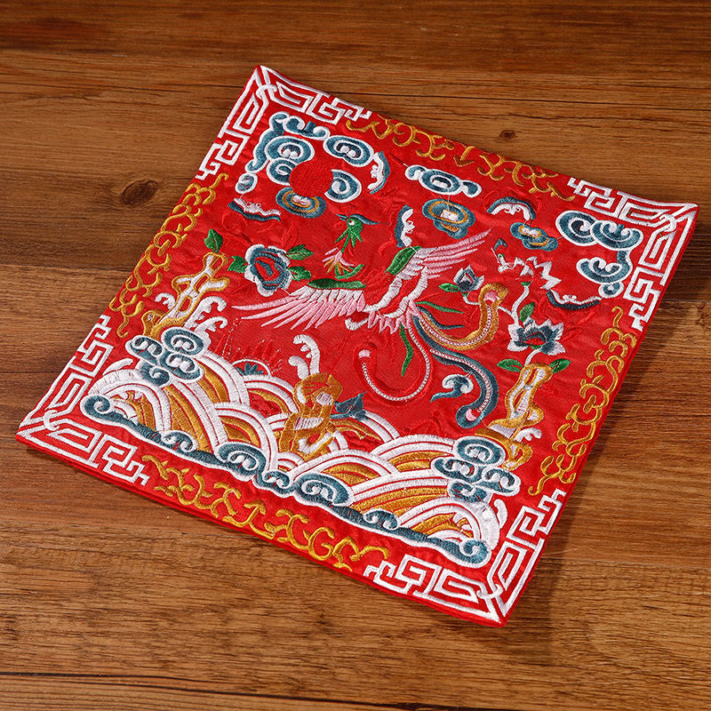Buddha Stones Feniks Smok Kirin Haftowana Podkładka Pod Kubek Pod Kubek Pod Herbatę Kwadratowa Mata Pod Herbatę Kung Fu