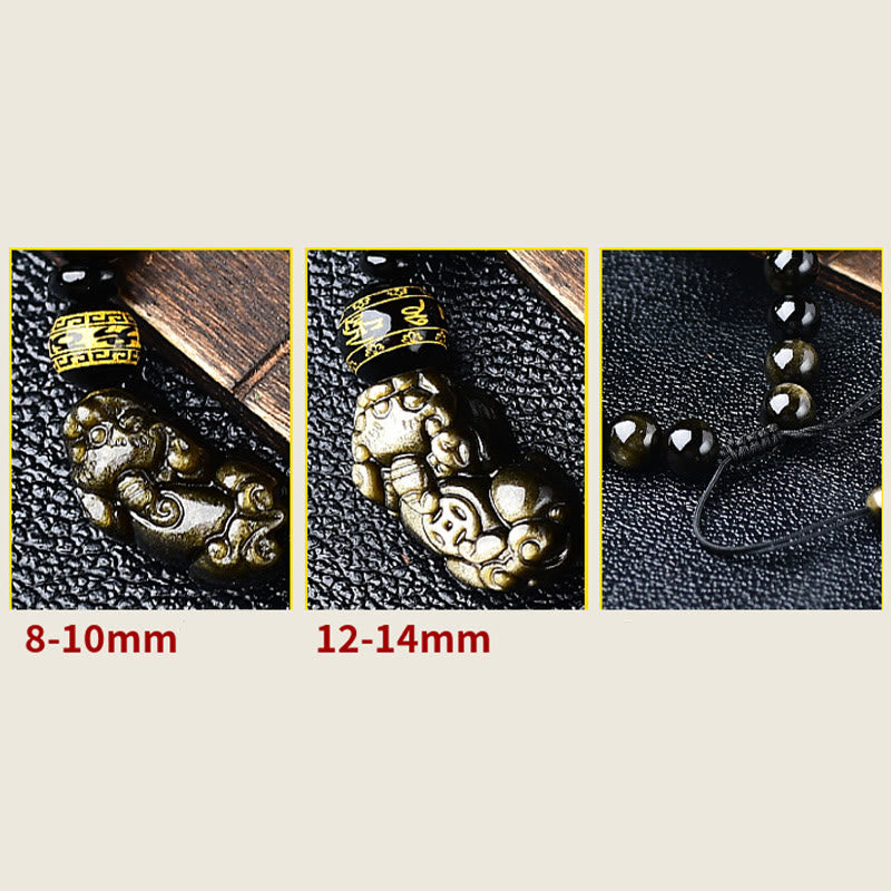 Buddha Stones Naturalny złoty połysk Obsydian PiXiu Om Mani Padme Hum Bogactwo pleciona bransoletka