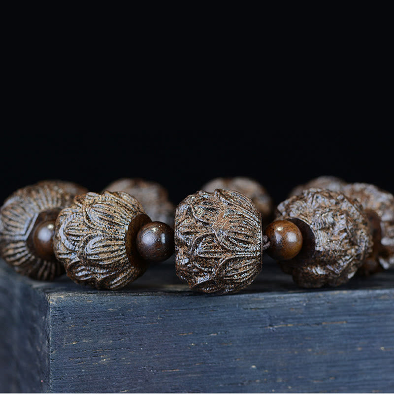 Buddha Stones Drewno Hebanowe Osiemnastu Arhatów Lotos Smok Grawerowana Bransoletka Równowagi