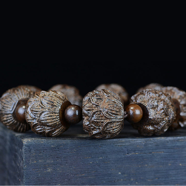 Buddha Stones Drewno Hebanowe Osiemnastu Arhatów Lotos Smok Grawerowana Bransoletka Równowagi