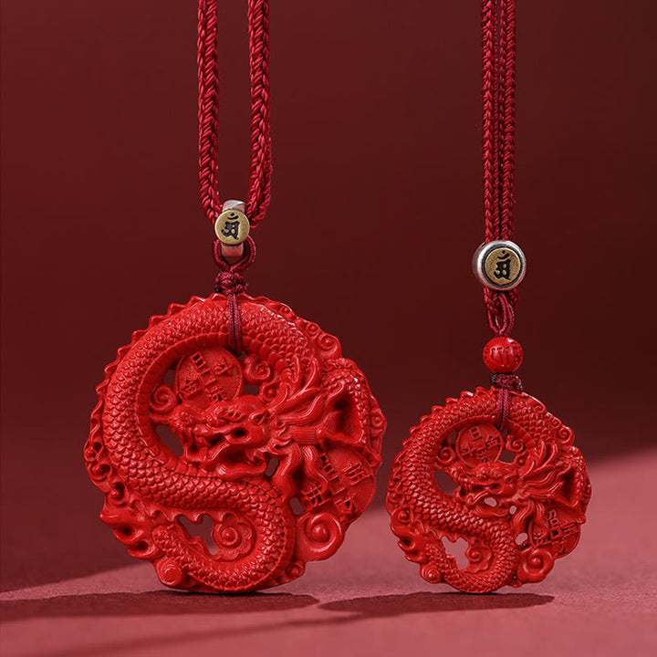Buddha Stones Rok Smoka 925 Srebro Sterling Naturalny Cynober Miedziana Moneta Naszyjnik Szczęścia Wisiorek