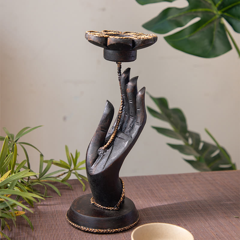 Buddha Stones Wzór Dłoni Drewniany Świecznik Domowy Świecznik Dekoracja