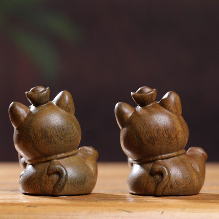 Buddha Stones Miniaturowe Zielone Sztabki Sandałowe Szczęśliwy Kot Rzeźbiony Dekoracja Biurka Pokoju - image 17