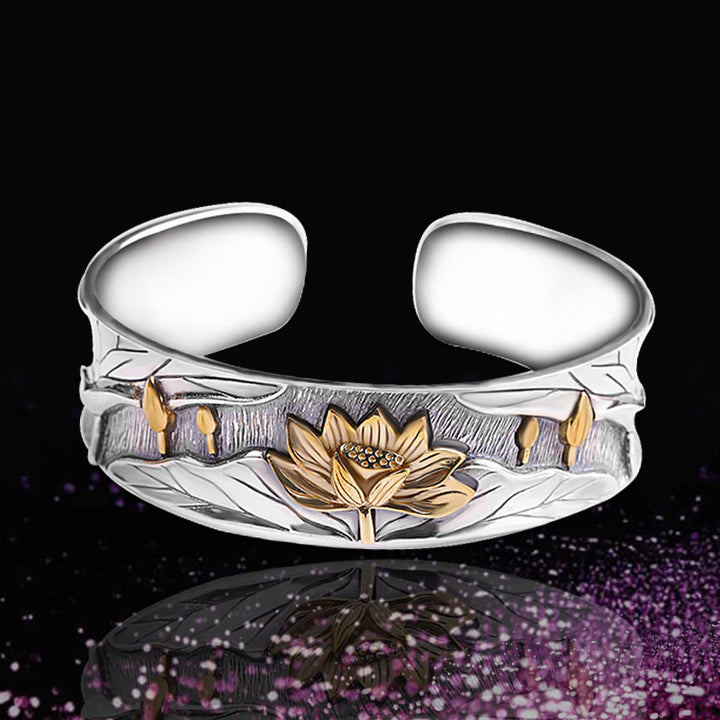 Bransoletka Buddha Stones 925 Sterling Silver Lotus Flower Calm z regulacją