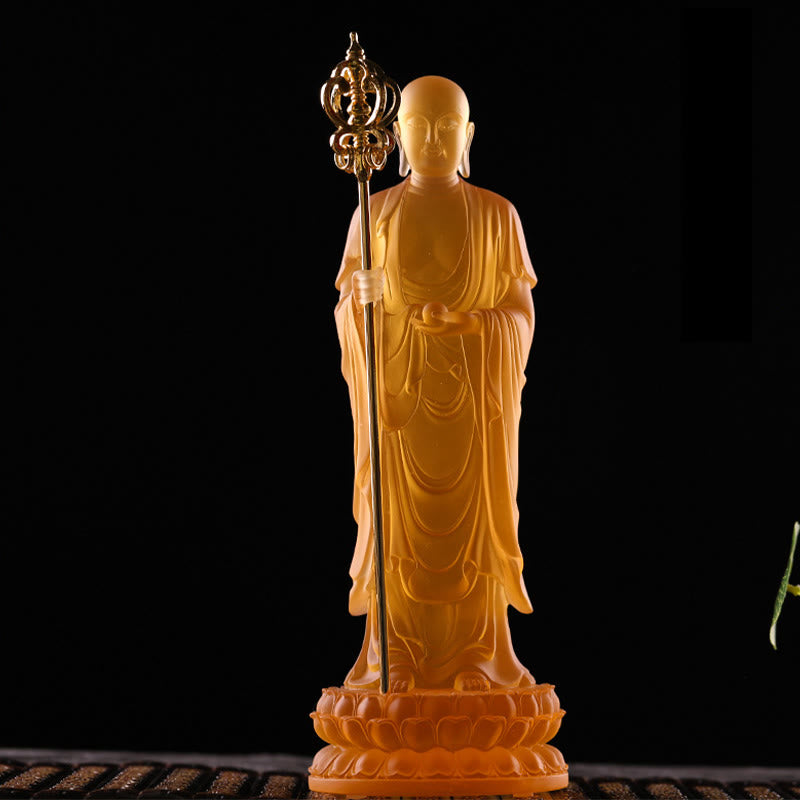 Buddha Stones ręcznie robione Ksitigarbha Bodhisattwa figurka Liuli kryształowe dzieło sztuki posąg spokoju dekoracja domu