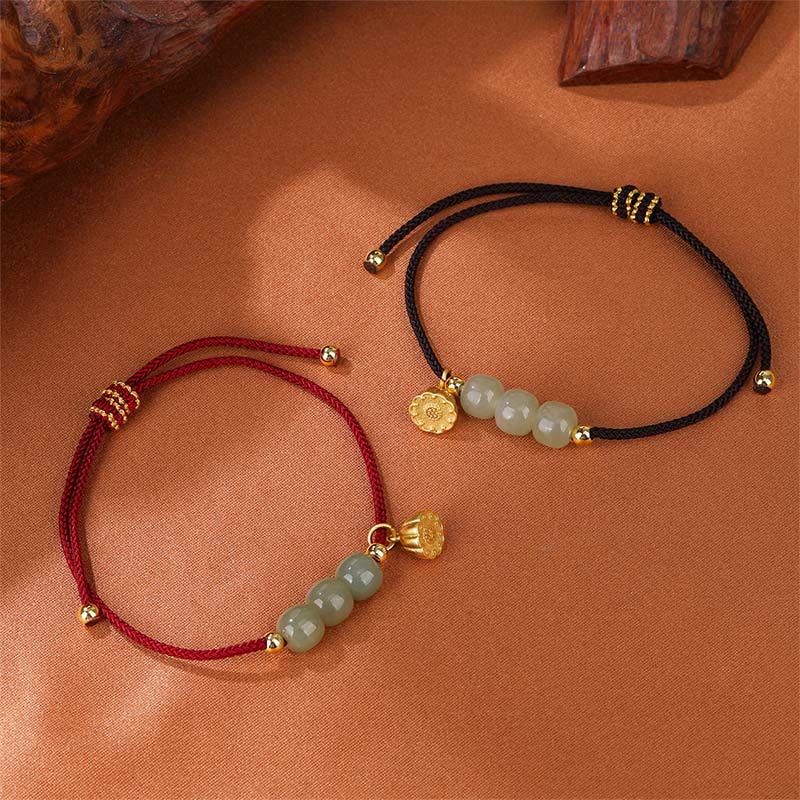 Buddha Stones Ręcznie Robione Hetian Jade Koraliki Lotus Pod Bransoletka Pleciona Dobrobyt Szczęście