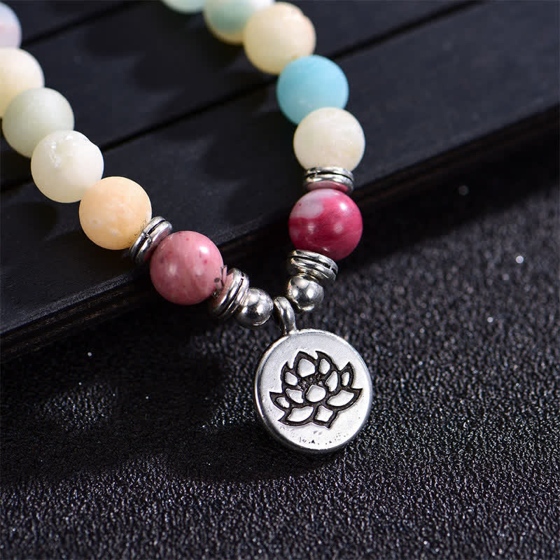 Buddha Stones Lazuryt Picasso Jaspis Amazonit Rodonit Apatyt Pozytywna Bransoletka z Koralików Modlitwy Lotosu