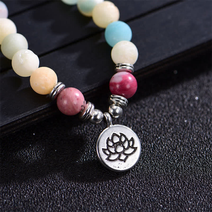 Buddha Stones Lazuryt Picasso Jaspis Amazonit Rodonit Apatyt Pozytywna Bransoletka z Koralików Modlitwy Lotosu