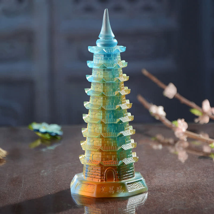 Buddha Stones Wieża Feng Shui Wenchang Ręcznie robiona kryształowa pagoda Liuli Art Piece Luck Dekoracja biura domowego - Duży (16,5 cm*7 cm) - image 0