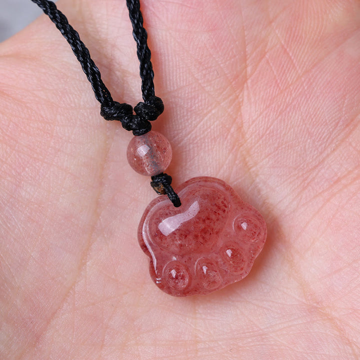Buddha Stones Kwarc Truskawkowy Piękny Koci Łapa Pazur Uzdrawiający Naszyjnik Wisiorek - image 4