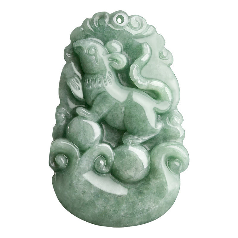 Buddha Stones Naturalny Zielony Jadeit 12 Chiński Zodiak Szczęście Dobrobyt Naszyjnik Wisiorek