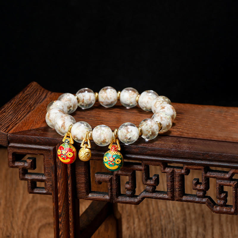 Buddha Stones Złoty Połykający Bestia Rodzina Charm Świecący Fluorescencyjny Liuli Szklany Koralik Bransoletka Sukcesu