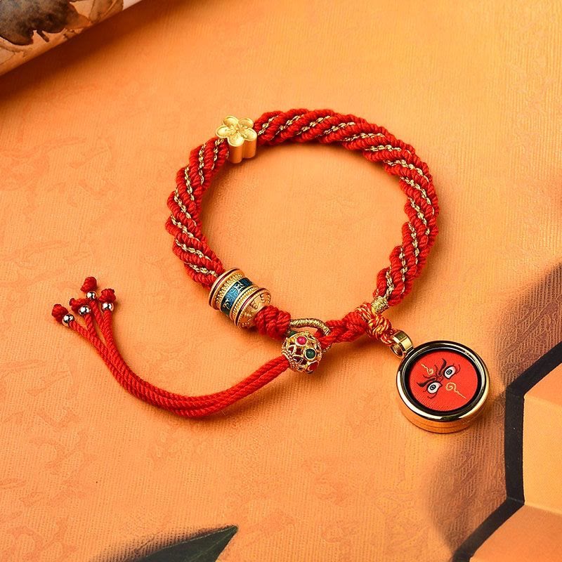 Buddha Stones Tybet Ręcznie Robione Pięć Bogów Bogactwa Szczęścia Thangka Amulet Koło Modlitewne Kwiatowy Urok Bransoletka Z Tkanego Sznurka
