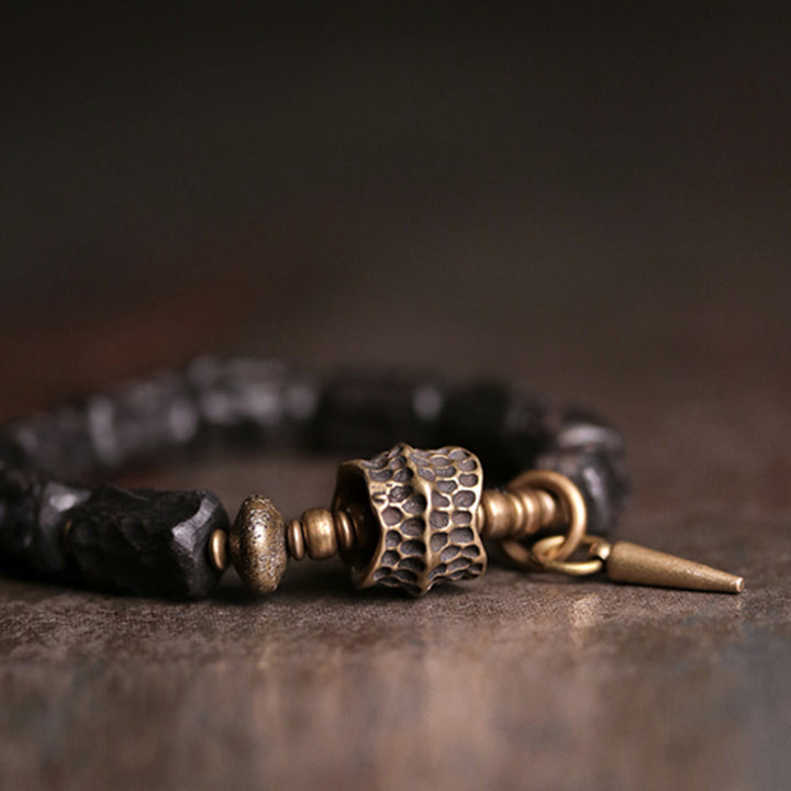 Bransoletka dla par z Buddha Stones, drewna hebanowego i miedzi, równowaga, ochrona