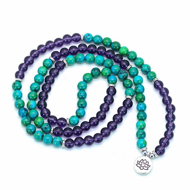Bransoletka z Buddha Stones Ametyst Zielony Awenturyn Duchowy Lotos