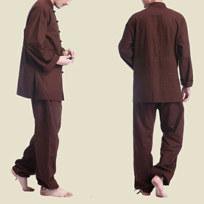 Buddha Stones Chiński Żaba Guzik Projekt Medytacja Modlitwa Bawełna Len Duchowy Zen Praktyka Joga Odzież Męski Zestaw - image 16