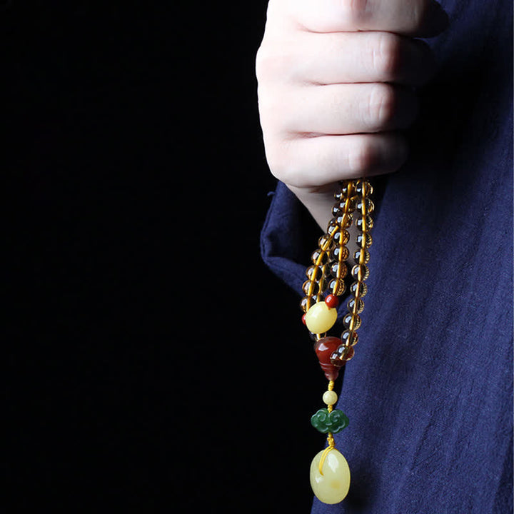 108 Mala Beads Naturalny Cytryn Bursztyn Peace Buckle Czerwony Agat PiXiu Ochrona Bransoletka Charm - image 7