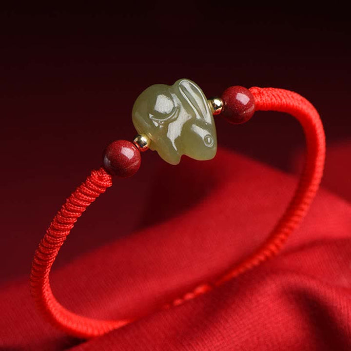 Bransoletka z koralików z jadeitu i obfitości z roku Królika Hetian Jade Bunny Cinnabar
