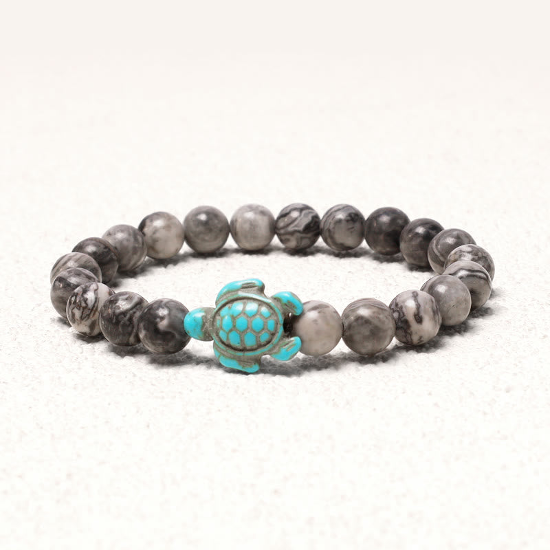 Buddha Stones Naturalny Kamień Morski Żółw Turkusowy Bransoletka Błogosławieństwo