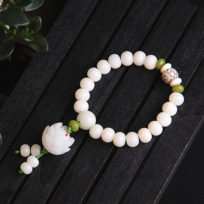 Bransoletka szczęścia z naturalnych białych nasion Bodhi z Buddha Stones Lotus