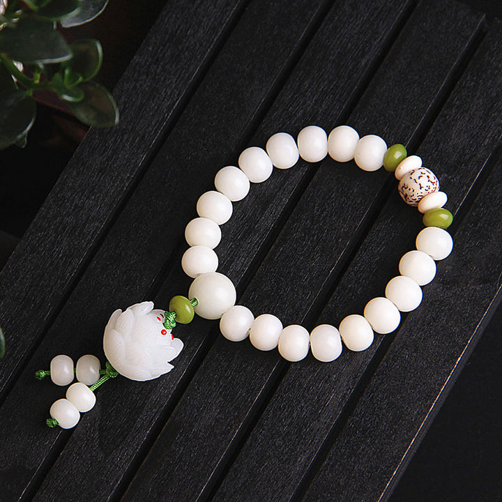 Bransoletka szczęścia z naturalnych białych nasion Bodhi z Buddha Stones Lotus