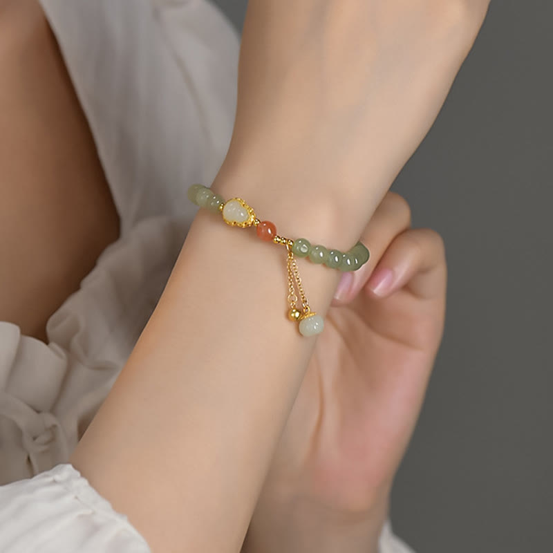 Bransoletka ze srebra próby 925 Hetian Jade Gourd Lotus Abundance Luck - image 3