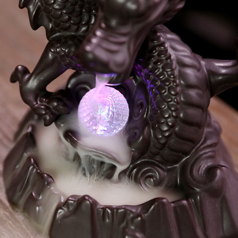 Buddha Stones Pomyślny Smok Ceramiczny Dym Fontanna Medytacja Uzdrawiający Kadzidło Palnik Dekoracja Kula Led