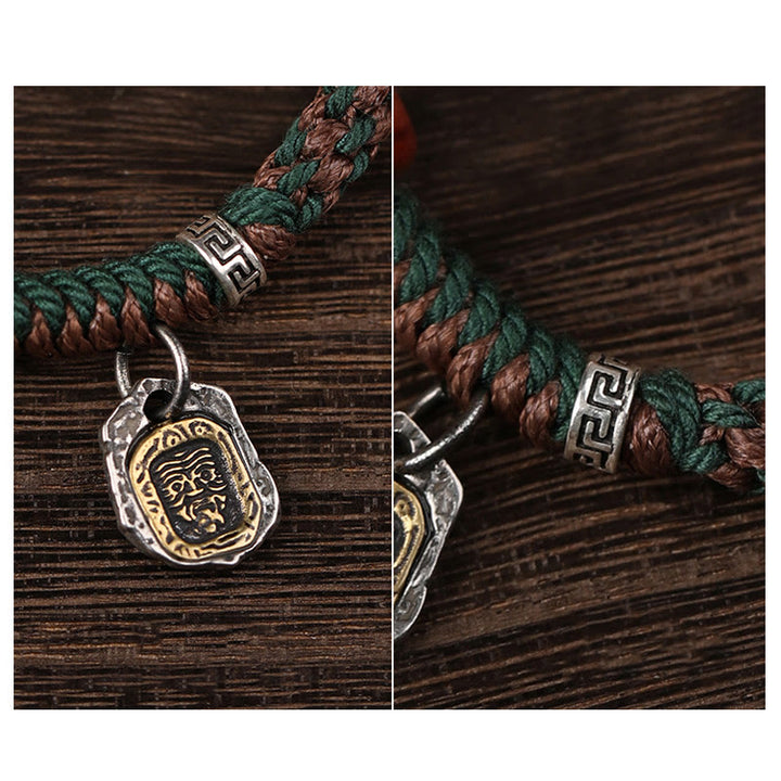 Buddha Stones Ręcznie robione Tybetańskie Srebro 925 Srebro Zakiram Bogini Bogactwa Ochrona Kości Wielbłąda Bransoletka pleciona