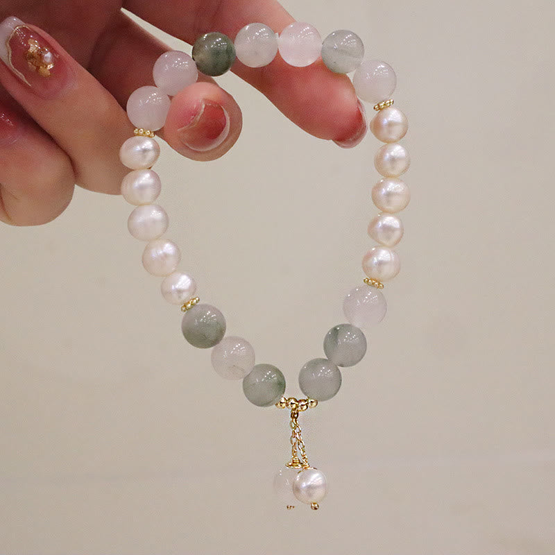 Bransoletka z naturalnych pereł i jadeitu z Buddha Stones, uzdrawiająca szczerość