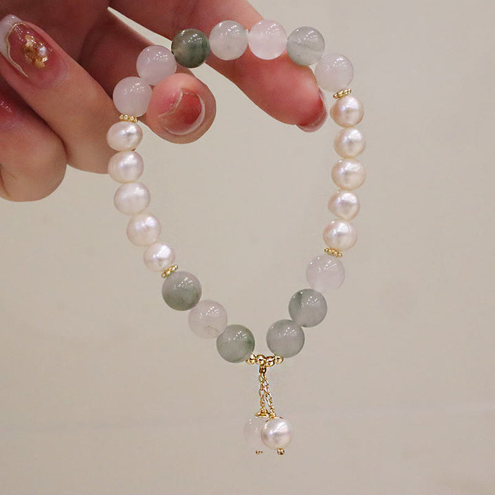 Bransoletka z naturalnych pereł i jadeitu z Buddha Stones, uzdrawiająca szczerość