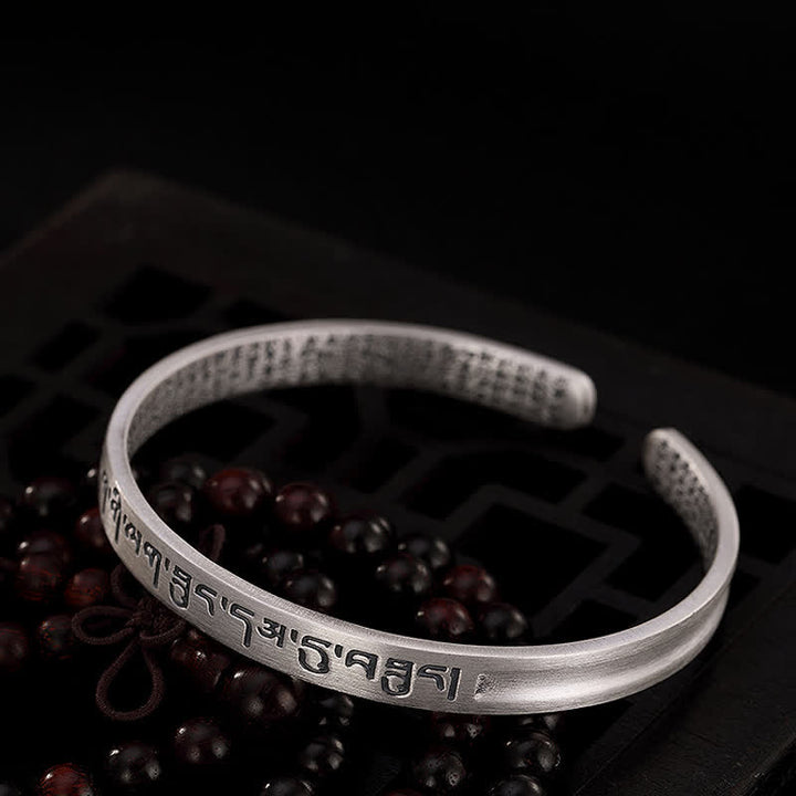 Buddha Stones 999 Srebro Sterling Sześć Prawdziwych Słów Bransoletka Ochronna Sutry Serca