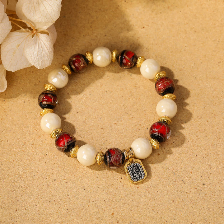 Buddha Stones Tybetański Zakiram Bogini Bogactwa Charm Liuli Szkło Kadzidło Popiół Porcelanowy Koralik Ochrona Bransoletka