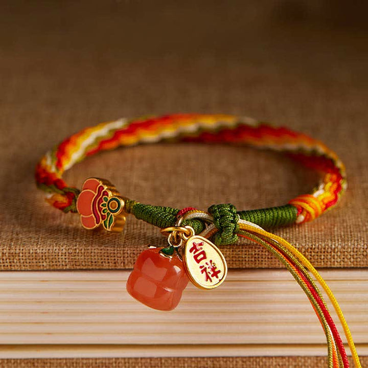 Bransoletka ze sznurka z węzłem warkoczowym i Buddha Stones Persimmon Red Agat Strength Reincarnation