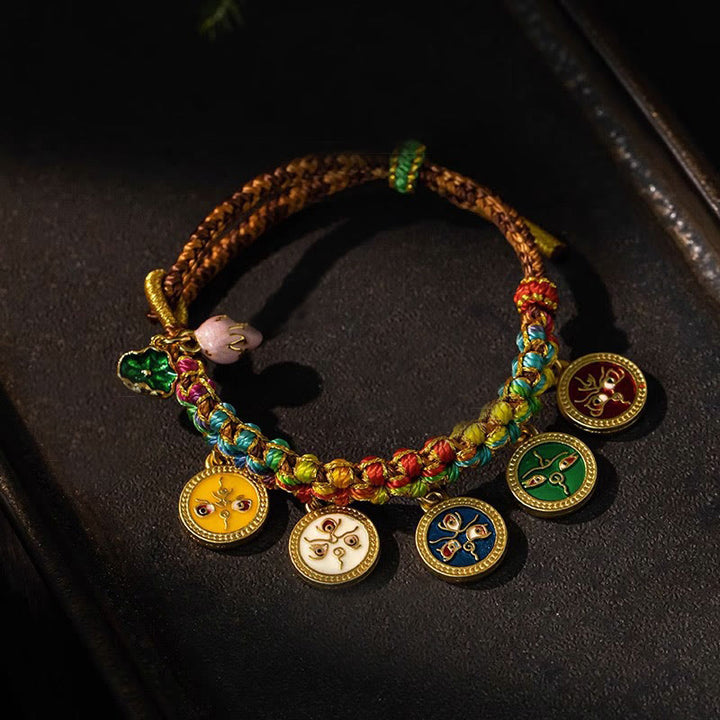 Buddha Stones Tybetańskie Kolorowe Liny Pięć Bogów Bogactwa Szczęścia Bransoletka Warkocz