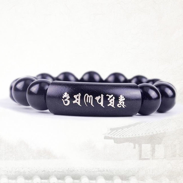 Buddha Stones 999 Srebro Sterlingowe Drewno Hebanowe Om Mani Padme Hum Intarsjowana Bransoletka Równowagi