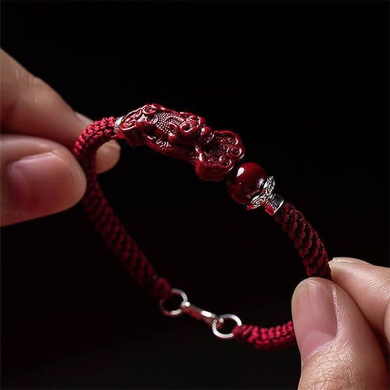 Buddha Stones Ręcznie robione PiXiu Cinnabar Wealth Luck Bransoletka pleciona
