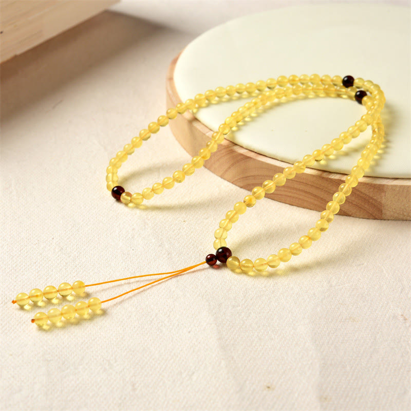 Buddha Stones 108 Mala Beads Naturalny Bursztyn Przezroczysta Bransoletka Antystresowa