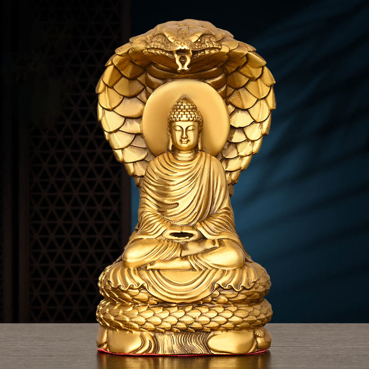 Buddha Stones Budda Siakjamuni Figurka węża Spokój Miedziana statua Ofiara domowa Dekoracja