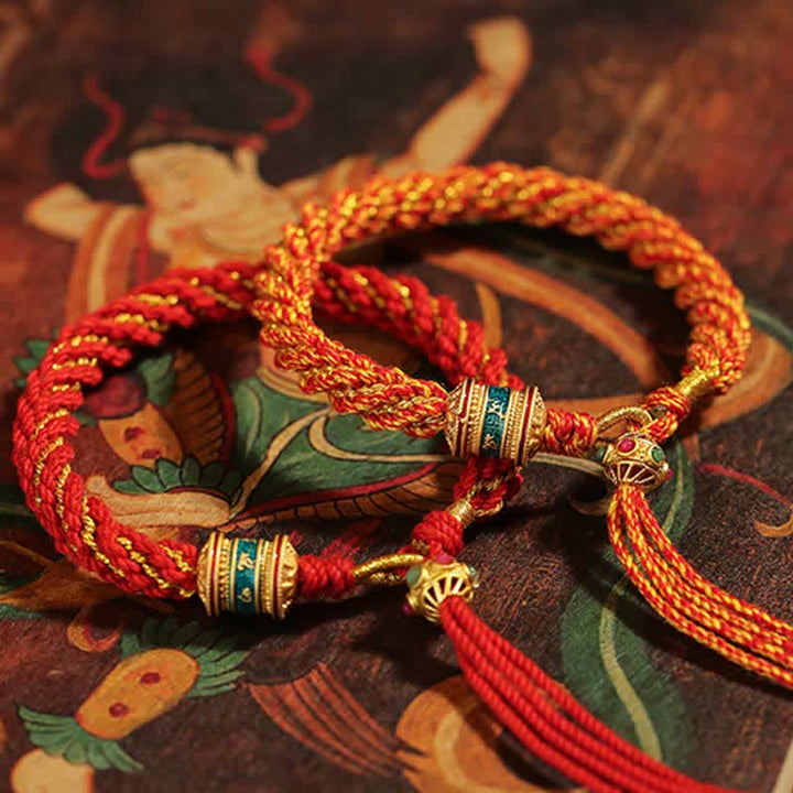 Buddha Stones Tybetańskie Ręcznie Robione Szczęście Thangka Koło Modlitewne Charm Bransoletka ze Sznurka