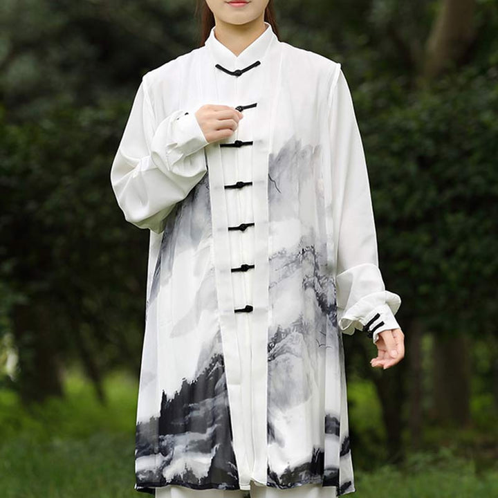 3-częściowy zestaw ubrań unisex do medytacji z malowaniem tuszem, duchową modlitwą, zen, tai chi, qigong