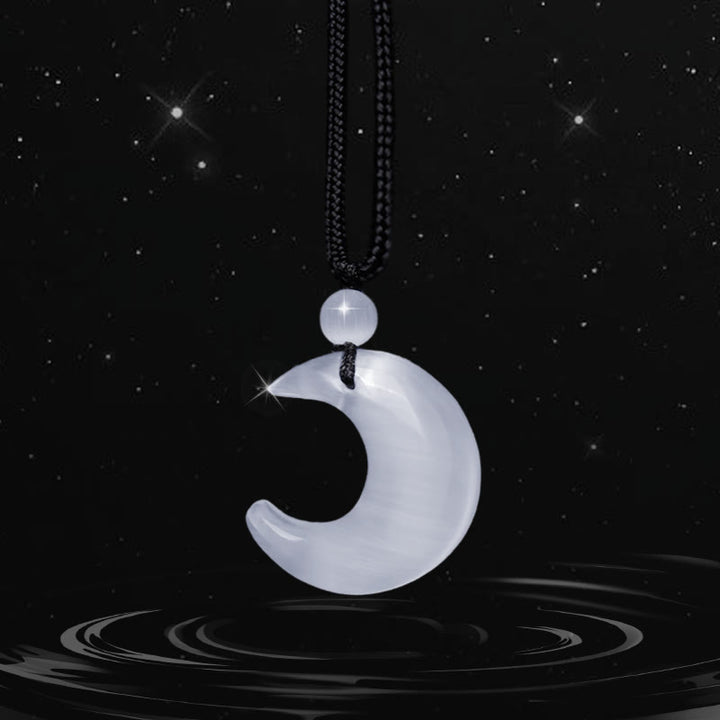 Buddha Stones Naturalny Srebrny Połysk Obsydian Selenit Kryształ Półksiężyc Yin Yang Para Ochrona Naszyjnik Wisiorek - Kryształ selenitu - image 10