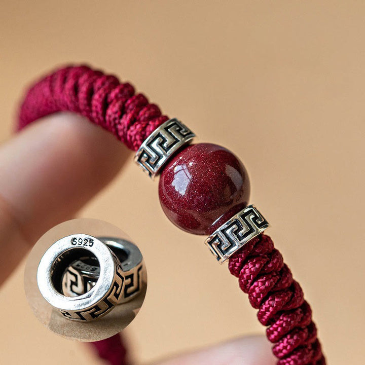 Buddha Stones 925 Srebro Sterling Naturalny Koralik Cynobru Spokojna Ręcznie Robiona Bransoletka Z Plecionego Sznurka