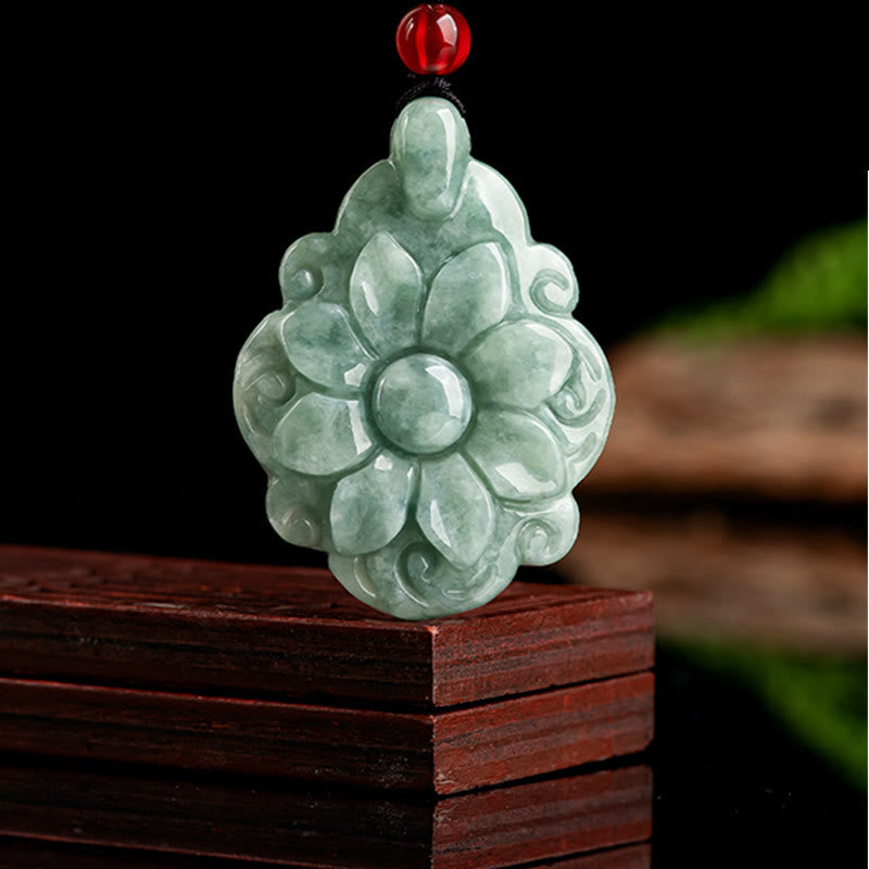 Buddha Stones Naturalny Jade Kalanchoe blossfeldiana Kwiat Wzór Naszyjnik Szczęścia Wisiorek