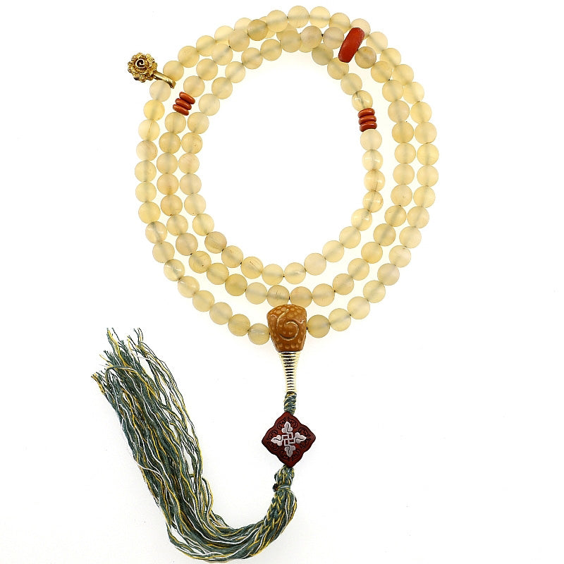 Buddha Stones 108 Mala Koraliki Tybetański Owczy Róg Bursztyn Bransoletka Szczęścia