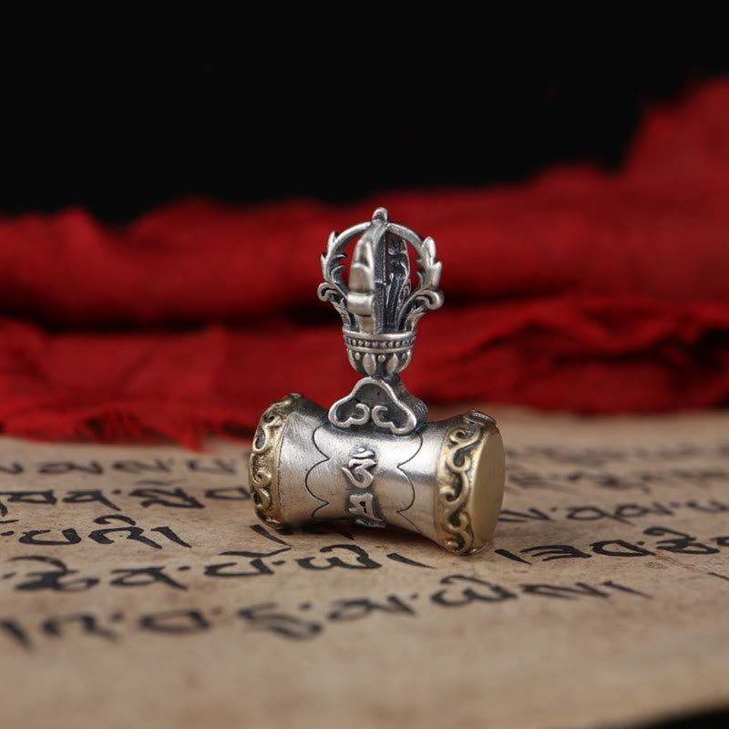 Buddha Stones Tybet 925 Srebro Sterlingowe Om Mani Padme Hum Dorje Dzwon Wadżra Grawerowany Oświecenie Wisiorek Dekoracja Wisząca